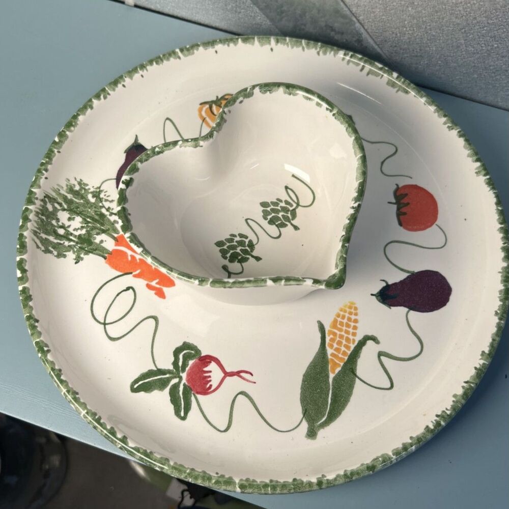 Vintage Chaparral Pottery USA Serving Platter with Heart Bowl – Vegetable Motif